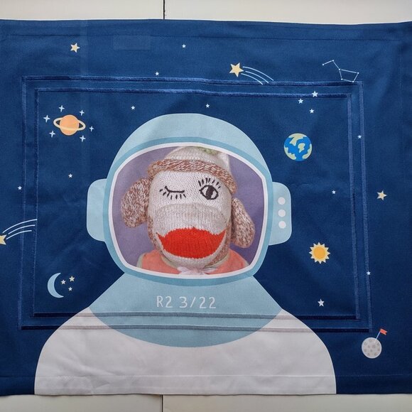 Sock Monkey Astronaut Pillow Sham Space Planets Kid Decor Size 27in x 22in NWOT - Picture 3 of 9